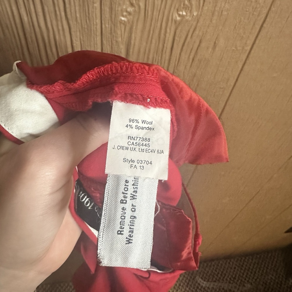 J Crew Womens Size 2 Red Wool Blend Tollegno 1900 Trouser Pants Career Work - Picture 8 of 8